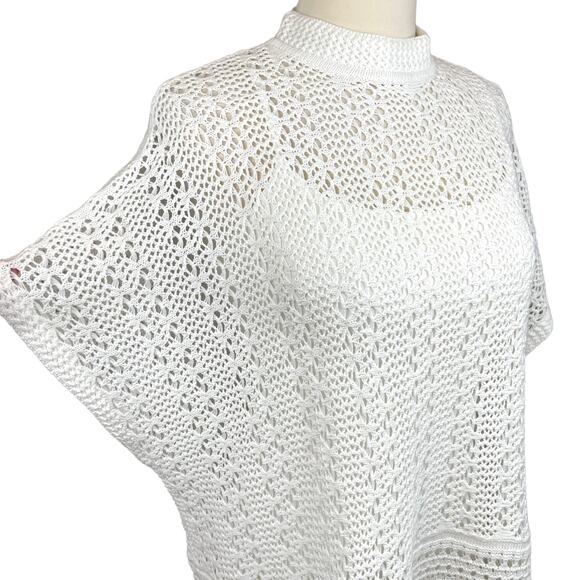 Topshop Women's S Open Knit Mock Neck Pointelle Oversize Boxy Sweater White - Picture 5 of 13